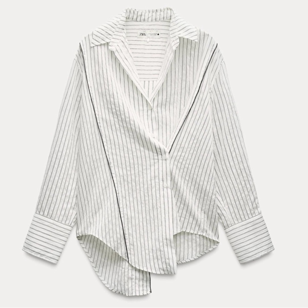 Zara Striped button down Deconstructed Shirt Size Small